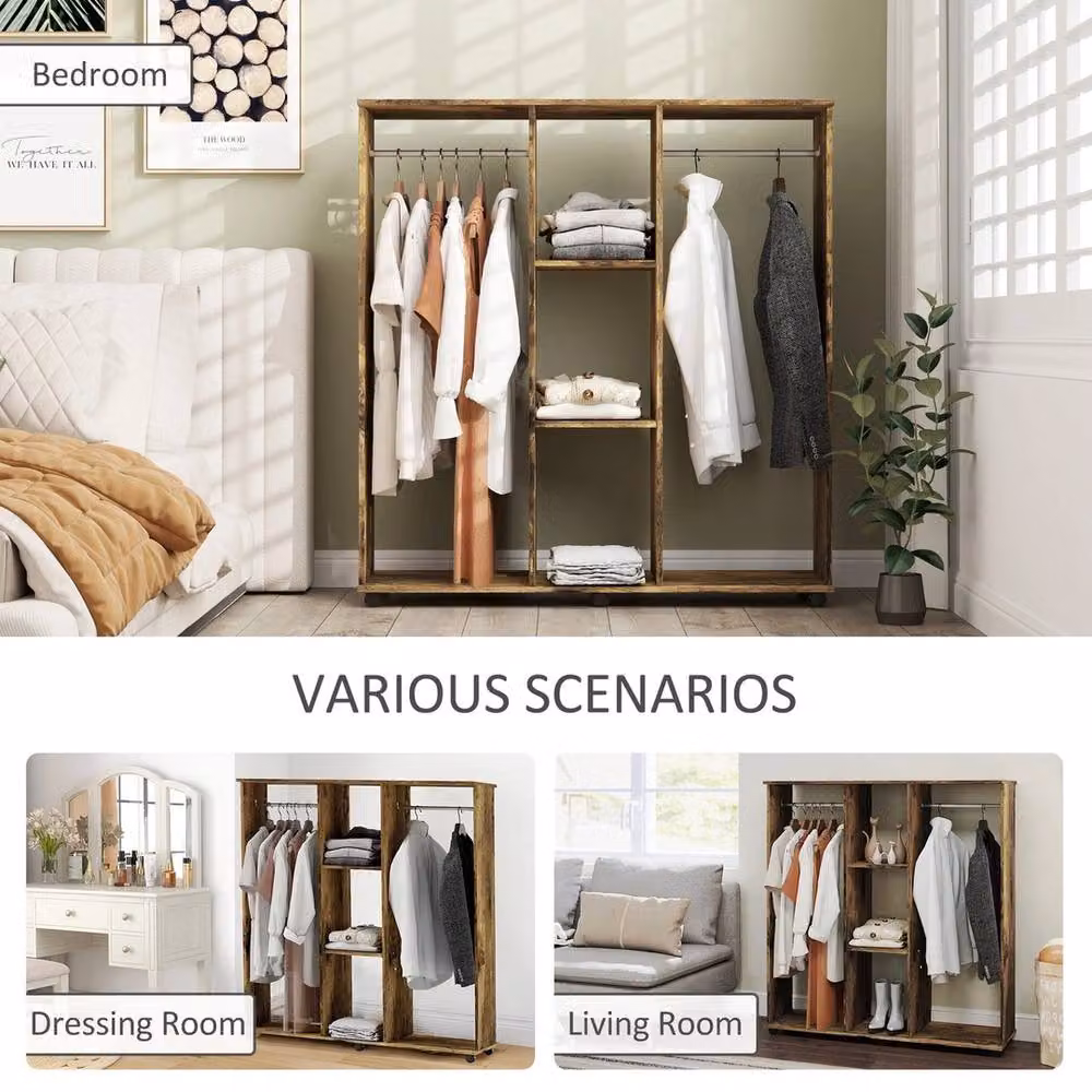 NESTLUNE Mobile Double Open Wardrobe in Brown, W: 100 cm, D: 15 cm – 4