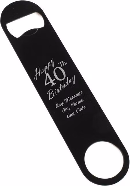 Uniqueful Personalised Happy 40th Birthday Black Stainless Steel Bar Blade Bottle Opener