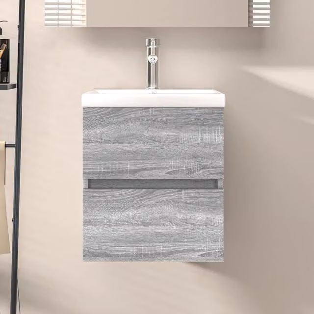 Berkfield Home Grey Sonoma Wall Mounted Bathroom Sink Cabinet with Internal Drawers, W: 41 cm, D: 38.5 cm, H: 45 cm