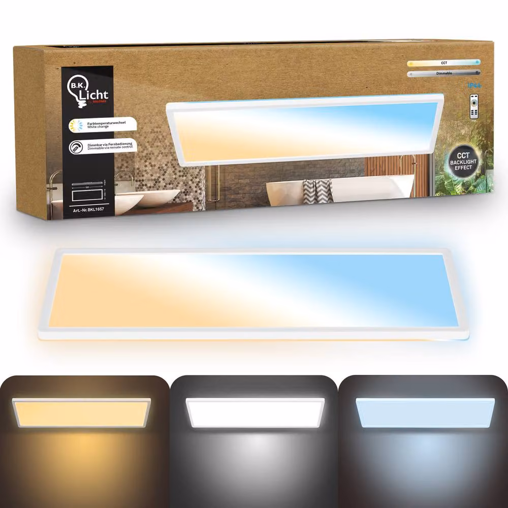 B.K.Licht White LED Slim Ceiling Panel with Remote Control, Dimmable CCT, IP44, W/D/H: 58 x 20 x 3 cm – 10
