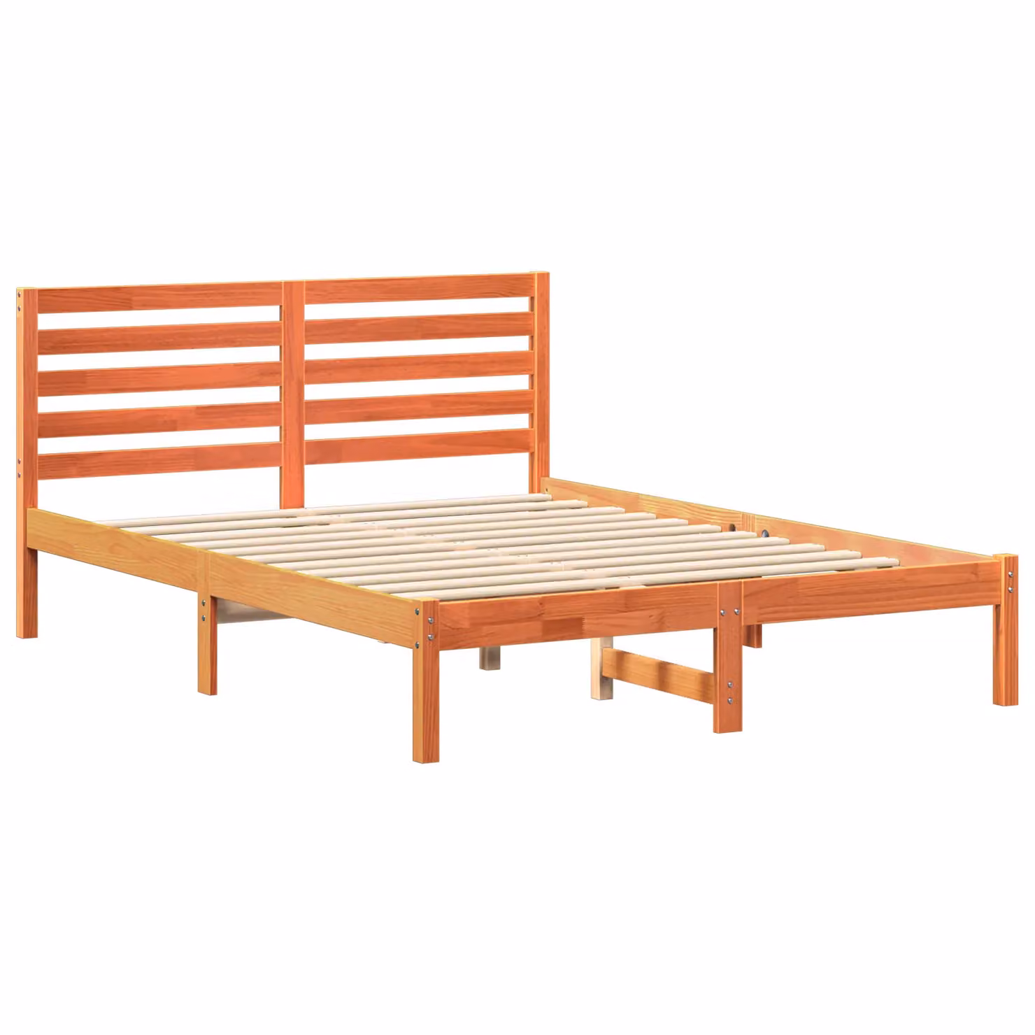 Berkfield Home Solid Pine Wood Bed with Headboard in Wax Brown, W/D/H: 135 x 190 cm – 2