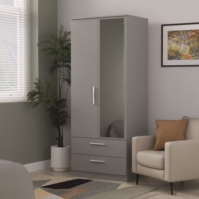 Ready Assembled 2 U Trent Large 2 Door 2 Drawer Mirrored Wardrobe in Dark Grey