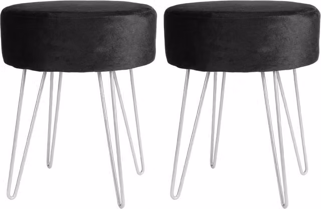 Harbour Housewares Velvet Round Footstools, Pack of 2, Black with Silver Legs, H41 x D35 cm – 4