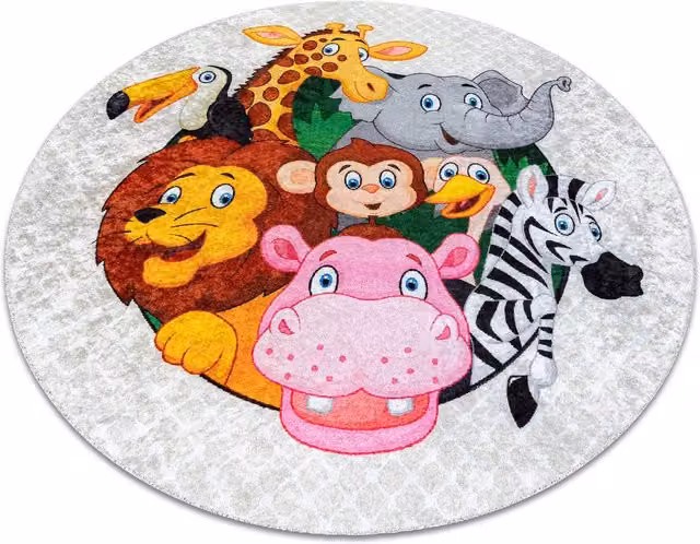 RugsX Junior Round Kids Motif Rug in Grey and Multicolour, Diameter: 160 cm