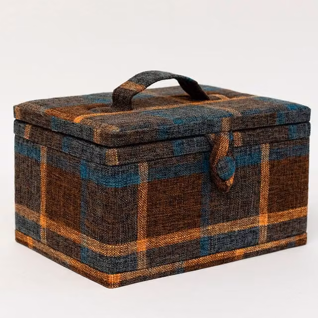 Korbond Fabric Sewing Basket in Blue, Grey and Multicolour