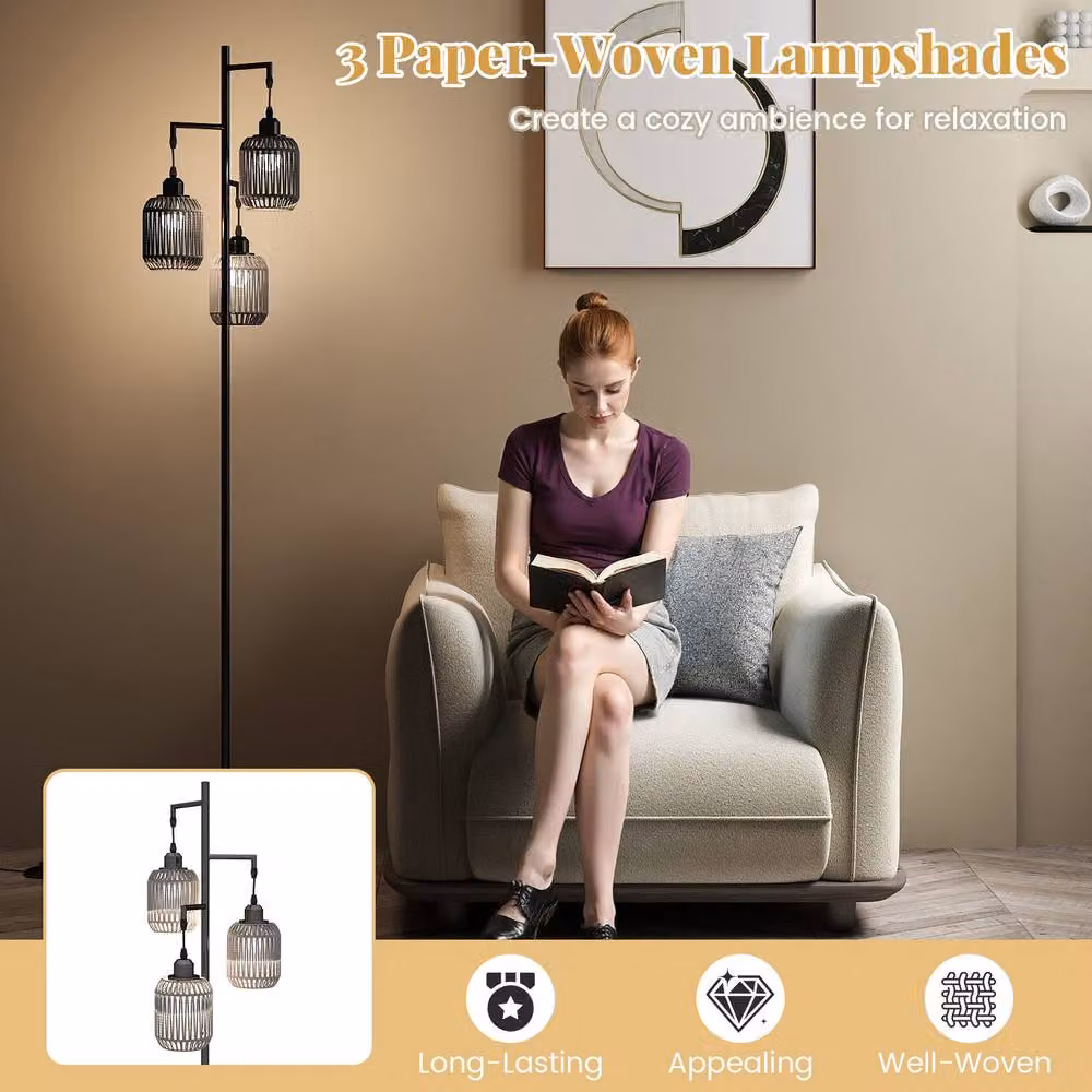 Costway 3-Light Farmhouse Floor Lamp in Black with Foot Switch, Height: 173 cm – 5