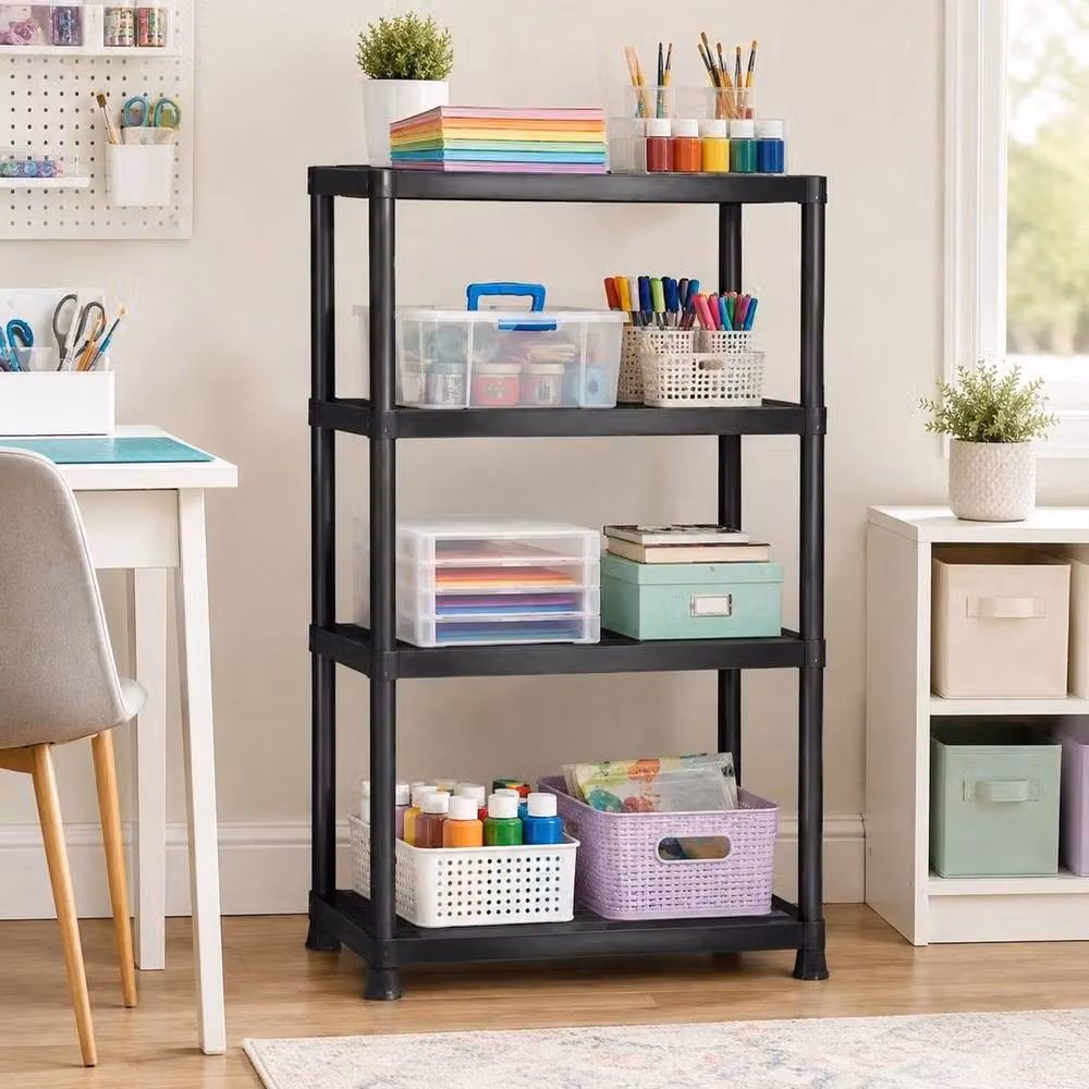PAWNORA 4 Tier Plastic Storage Shelving in Black – 4