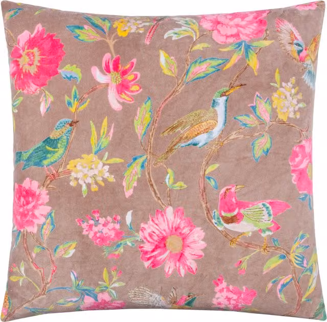 Make It A Home Floral Animal Cotton Velvet Square Cushion in Pink