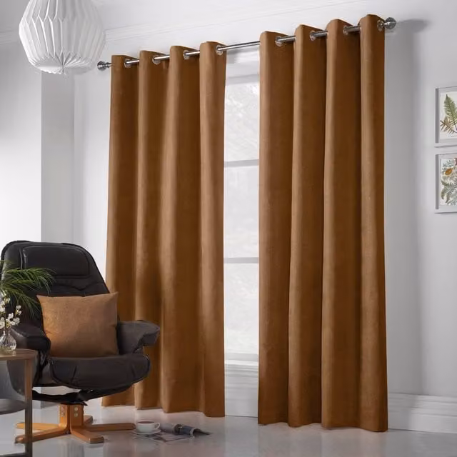 Luxury Living Alan Symonds Velvet Chenille Eyelet Room Darkening Curtains, Pair, Beige, Width: 142 cm, Drop: 183 cm – 1
