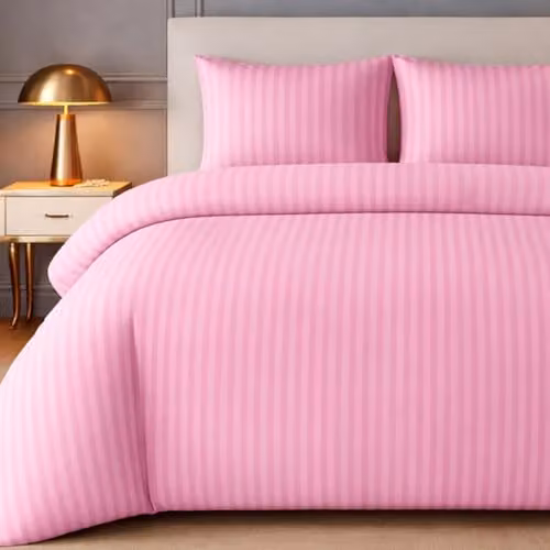 Lazzaro Home Pink Embossed Stripe Microfibre Single Duvet Cover Set, W/D/H: 135 x 200 cm with 50 x 75 cm Pillowcase – 1