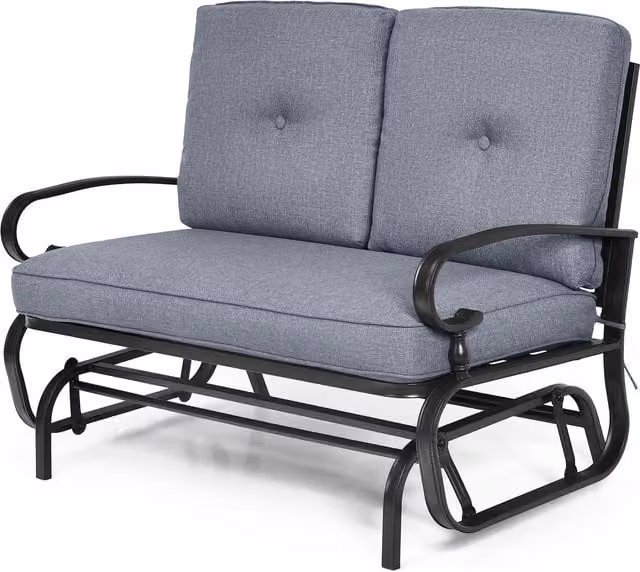 Costway 2-Seater Outdoor Swing Glider Chair with Cushions and Armrests, Grey