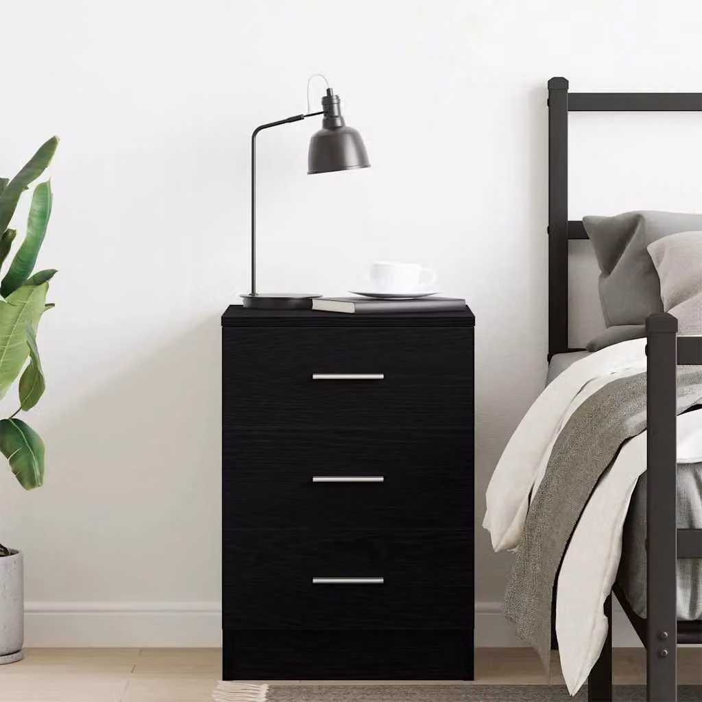 Berkfield Home Black Oak Bedside Cabinet, W: 38 cm, D: 35 cm, H: 55 cm – 3