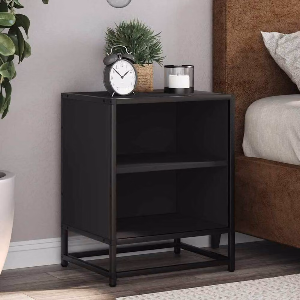 Berkfield Home Black Bedside Cabinet in Engineered Wood and Metal, W/D/H: 40 x 31 x 50 cm – 2