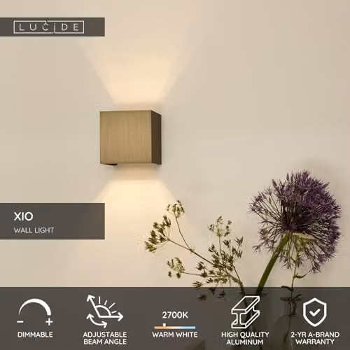 Lucide XIO Dimmable Up and Down Cube Wall Light in Brown with Adjustable Beam Angle and Warm White LED – 2