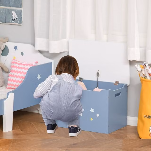 HOMCOM Kids Storage Chest in Blue with Safety Hinges and Handles