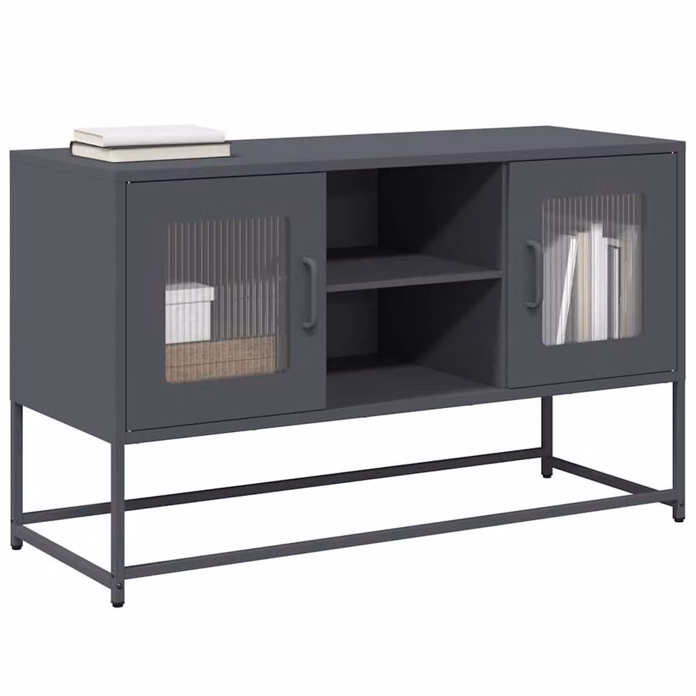 Berkfield Home TV Cabinet in Anthracite Grey Metal, W/D/H: 100.5 x 39 x 60.5 cm – 2