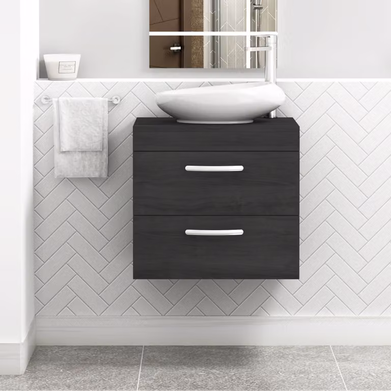 Nova Turin 600mm Wall Hung Vanity Unit with 2 Drawers and Countertop Basin in Hale Black by Royal Bathrooms