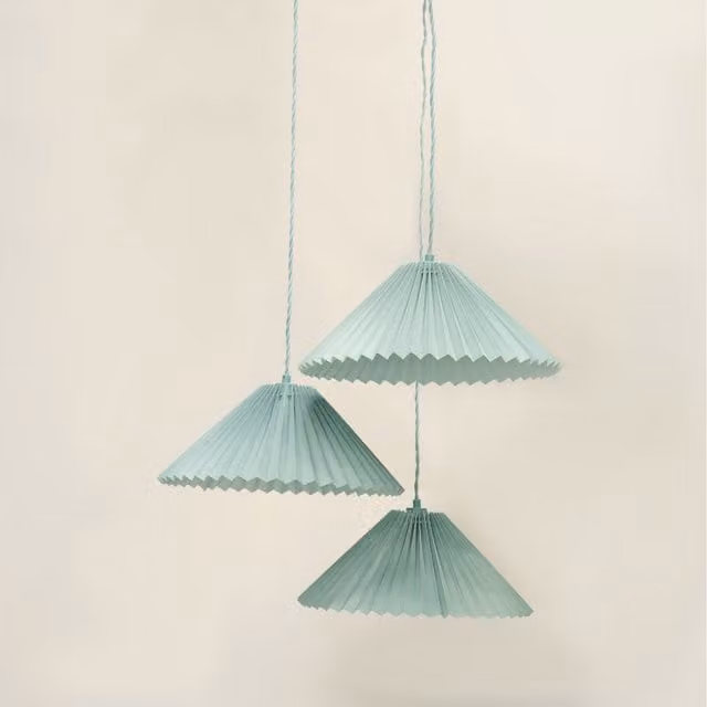 Akira Fabric Pleated Triple Drop Ceiling Pendant Light in Blue