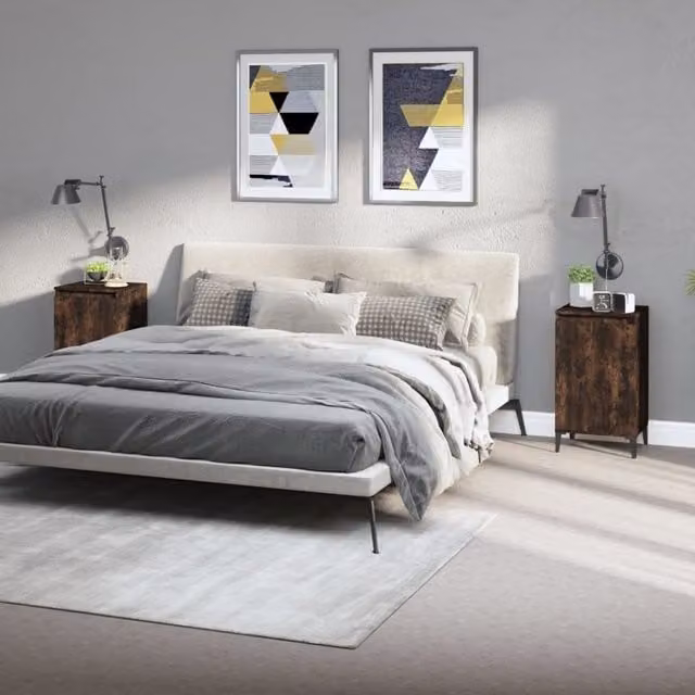 Berkfield Home Set of 2 Smoked Oak Bedside Cabinets in Brown, W/D/H: 40 x 35 x 70 cm – 1