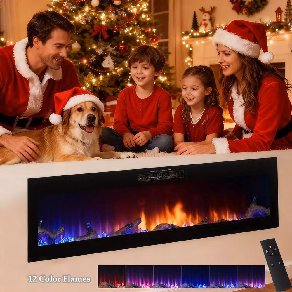 FLAVORA 50 inch Black LED Media Electric Fireplace Wall Heater – 2