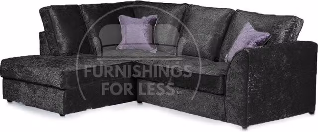 Furnishings For Less UK Crystal Crushed Velvet 3 to 4 Seater L Shaped Corner Sofa, Left Hand Facing, Black