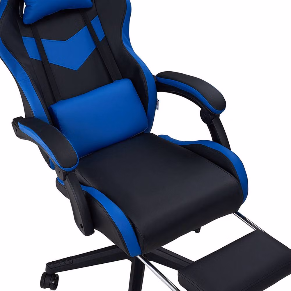 Living and Home Blue High Back Gaming Chair with Massage Lumbar Support, Footrest and Headrest – 3