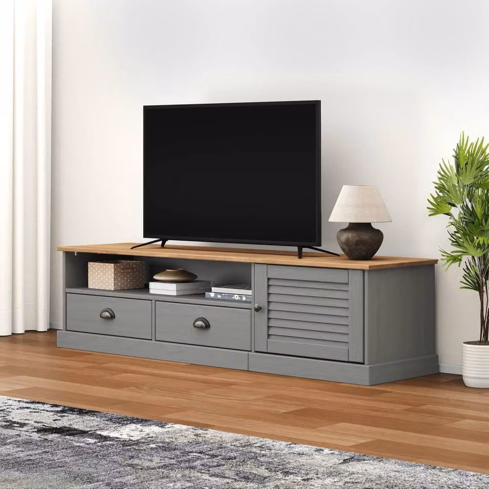 Berkfield Home VIGO Grey TV Cabinet in Solid Waxed Pine, W/D/H: 156 x 40 x 40 cm – 2