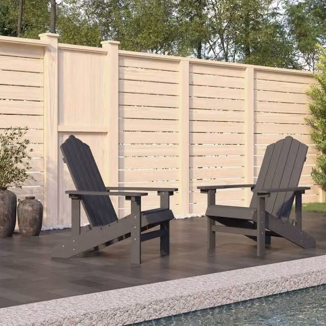 Berkfield Home Garden Adirondack Chairs, 2 Piece Set, Anthracite Black HDPE Composite
