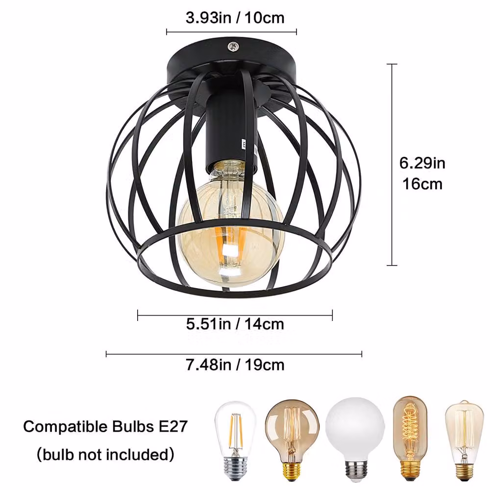 COMELY Industrial Vintage Black Metal Semi Flush Ceiling Light with E27 Socket – 6