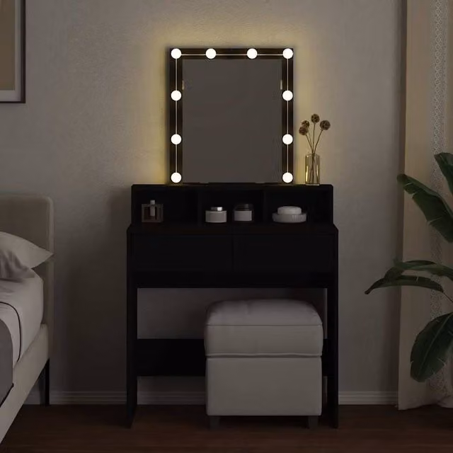 Berkfield Home Beautiful Dressing Table with Hollywood LED in Black, W/D/H: 80 x 41 x 144.5 cm – 1