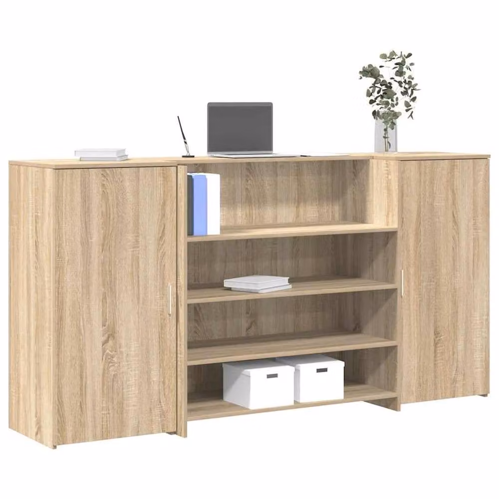 Berkfield Home Sonoma Oak Reception Desk in Light Brown, W/D/H: 200 x 50 x 103.5 cm – 1
