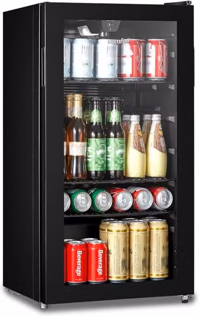 Subcold 99L Freestanding Compressor Beer Fridge with Glass Door and LED Interior Light in Black and Silver