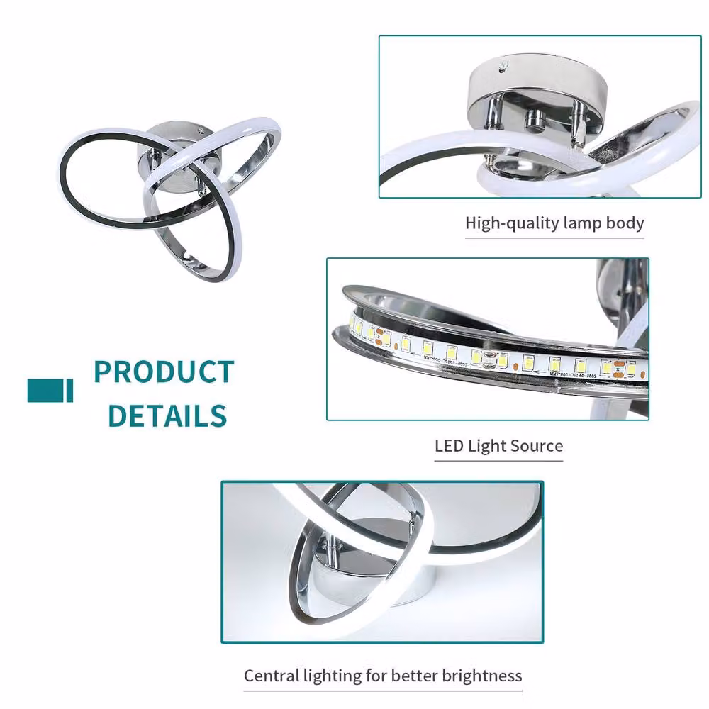 Pheashine Modern Chrome LED Ceiling Light, 22W Silver Flush Mount, Diameter: 25 cm – 2