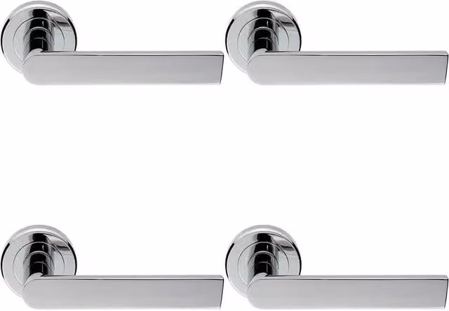 Loops 4 Pair Flat Rectangular Bar Handles on Round Rose with Concealed Fixings in Polished Chrome