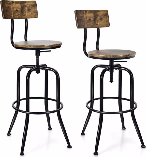 Costway Set of 2 Rustic Brown Bar Stools