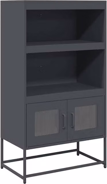 Berkfield Home Anthracite Metal Highboard with Glass Doors, W/D/H: 68 x 39 x 123 cm