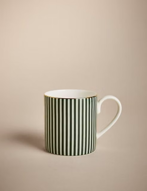 M&S Hampton Green Striped Bone China Mug