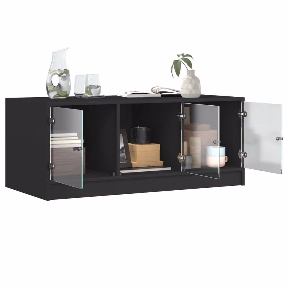 Berkfield Home Modern Black Coffee Table with Glass Doors, W: 102 cm, D: 50 cm, H: 42 cm – 3