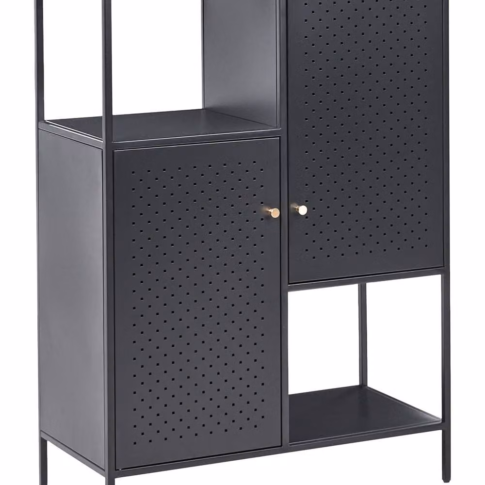 Wyld and Coco Black Matt Steel 6-Shelf Industrial Office Storage Cabinet with Hinged Doors – 2