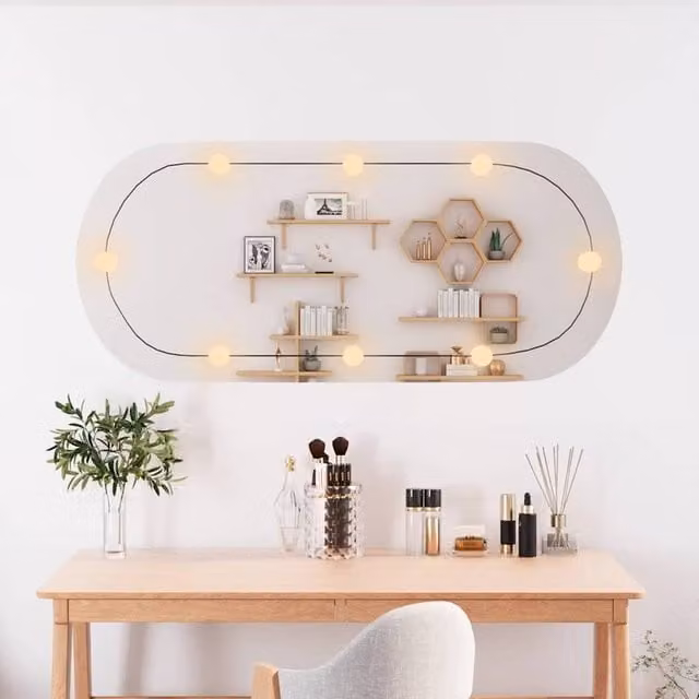 Berkfield Home Oval Glass Wall Mirror with LED Lights, Silver, W: 45 cm, H: 100 cm