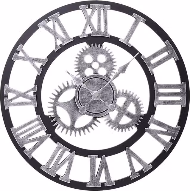 Livingandhome Industrial Large Silent Round Analog Wall Clock in Silver