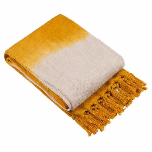 Riva Home Mizu Dip Dye Fringed Cotton Throw, Yellow, W/D/H: 130 x 170 x 1 cm – 1