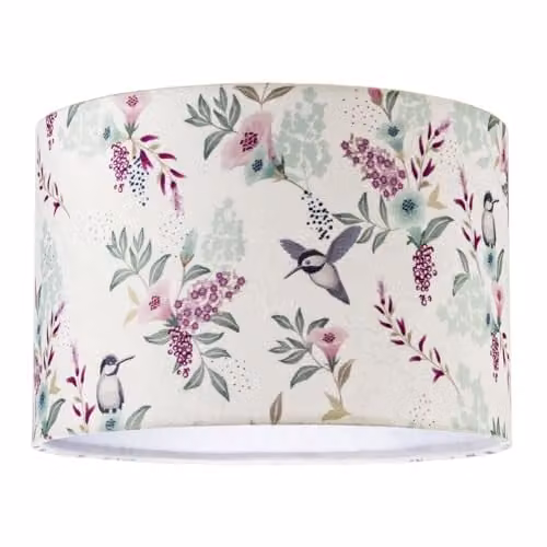 Happy Homewares Botanical Woodland-Inspired Fabric Round Lampshade in Multicolour, W: 30 cm, D: 30 cm, H: 20 cm