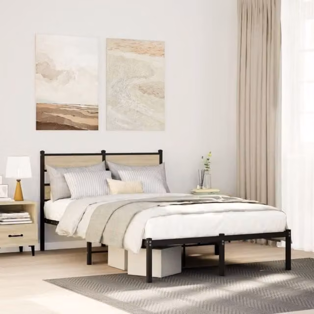 Berkfield Home Metal Bed Frame in Sonoma Oak Brown, W/D/H: 120 x 190 cm Small Double – 1
