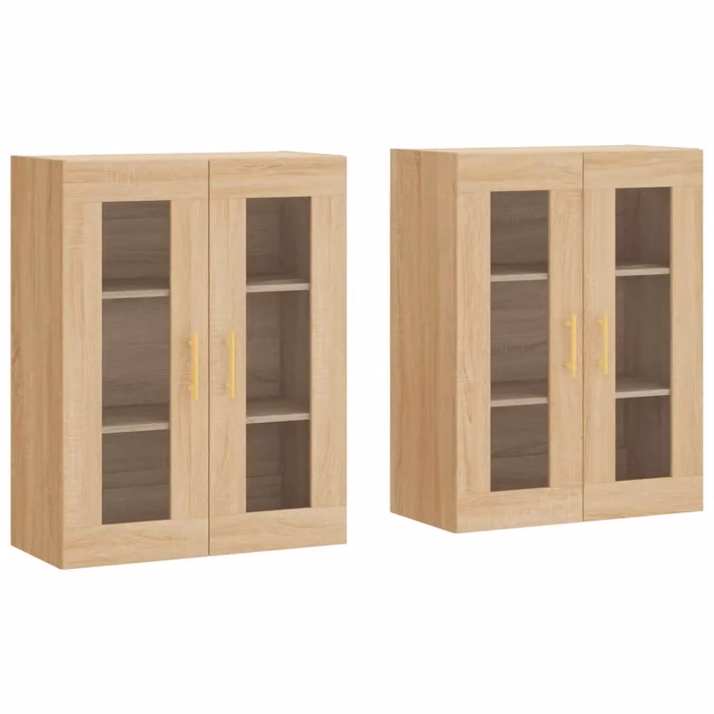 Berkfield Home Wall Mounted Cabinets with Glass Doors, 2 Piece Set in Sonoma Oak Brown – 1