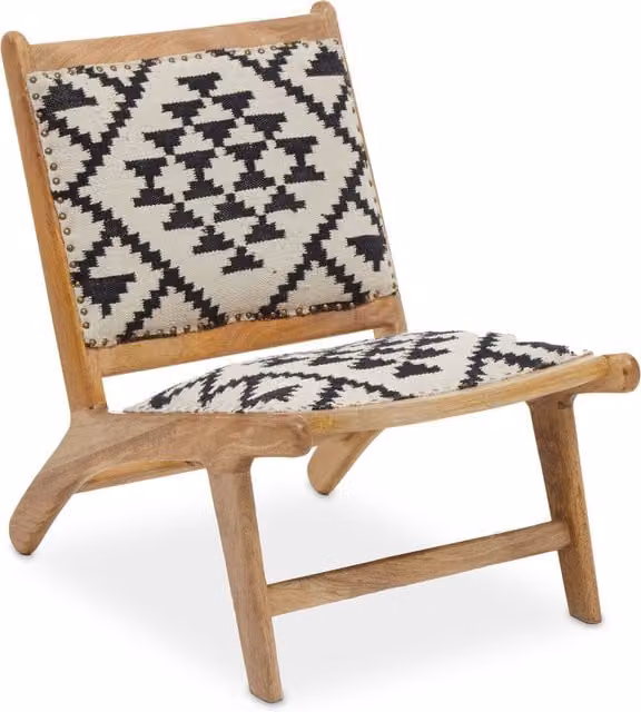 Fifty Five South Orsina Berber Style Lounge Chair with Mango Wood Frame and Geometric Cotton Upholstery in Black and Multicolour – 1