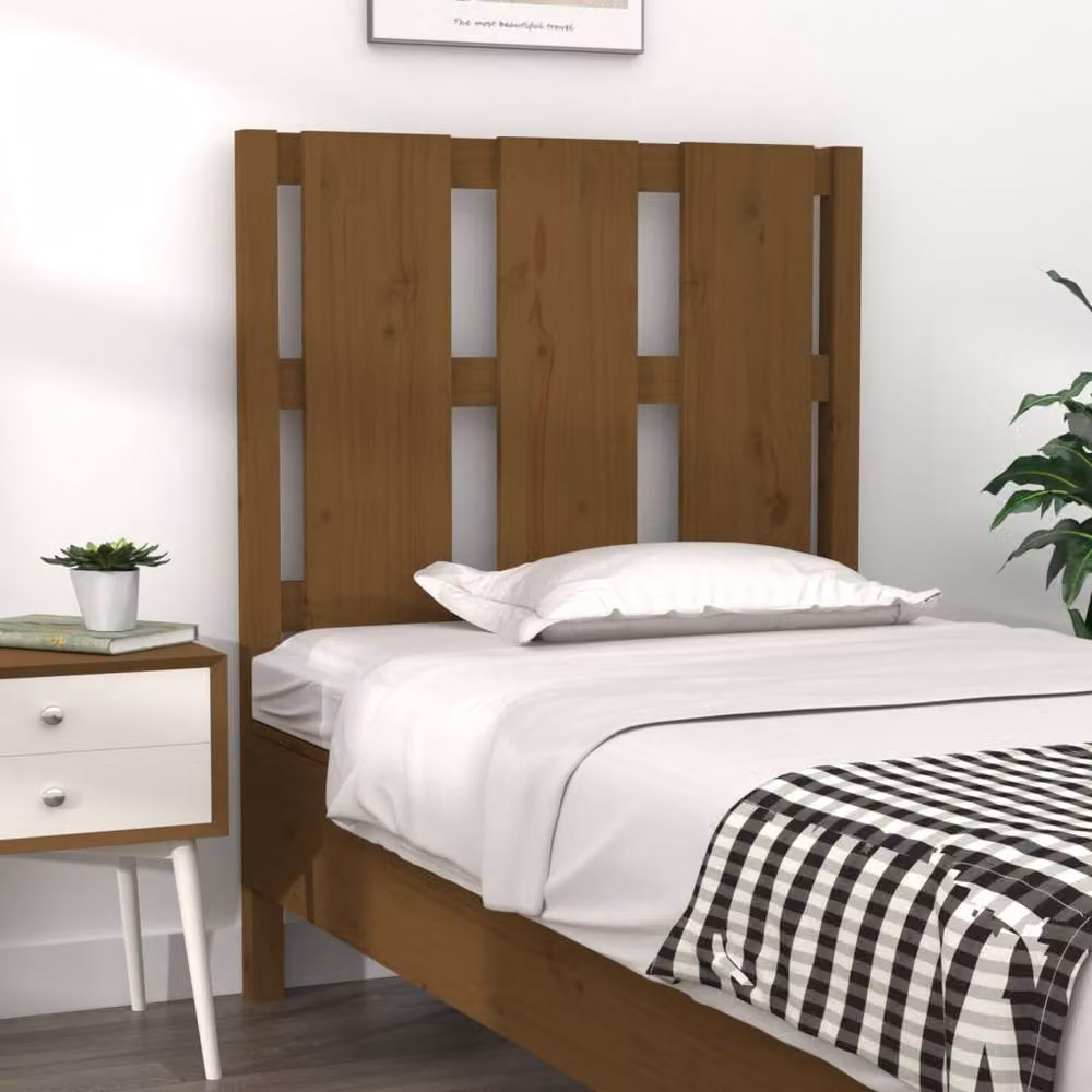 Berkfield Home Rustic Solid Wood Pine Bed Headboard, Honey Brown, W: 80.5 cm, D: 4 cm, H: 100 cm – 2