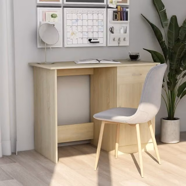 Berkfield Modern Writing Desk in Sonoma Oak and Brown, W/D/H: 100 x 50 x 76 cm