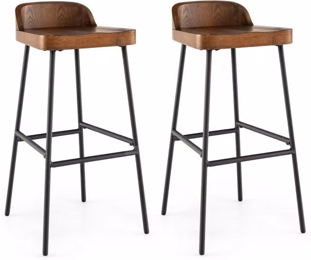 Costway Set of 2 Industrial Low-Back Bar Stools in Brown