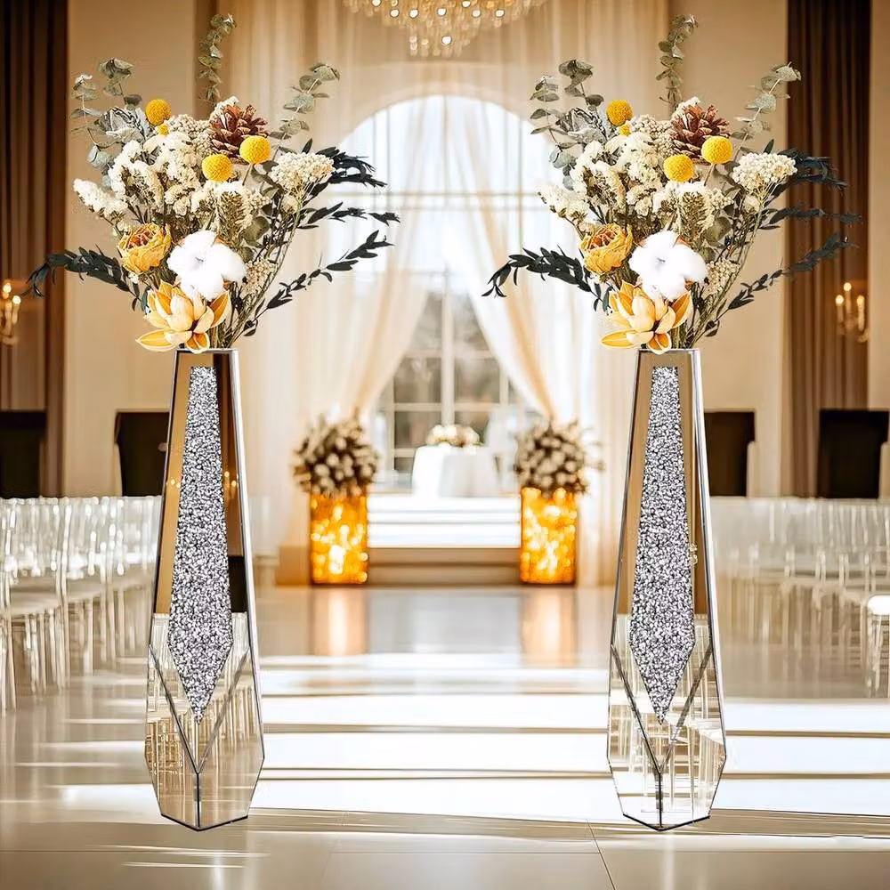 FLAVORA Elegant Silver Glass Floor Vase, Height: 100 cm, Width: 15 cm – 3